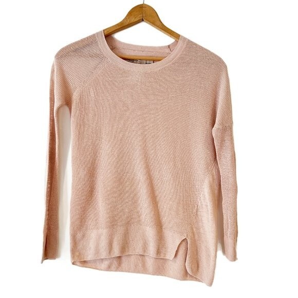 All Saints Beige Linen Knit Top Lightweight XS Side Slit Natural Fiber - Picture 4 of 9